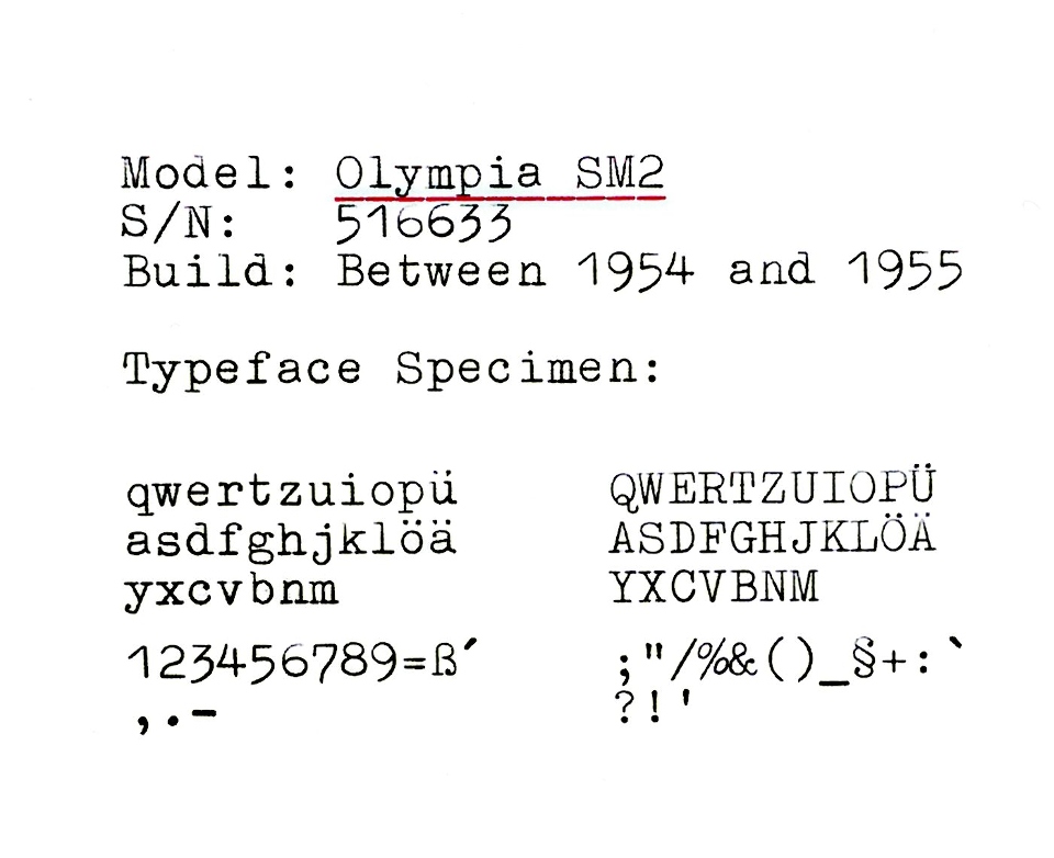 Typeface Specimen of my Olympia SM2